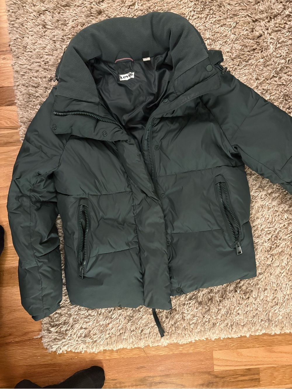 Levi's Dark Green Puffer Jacket with High Collar